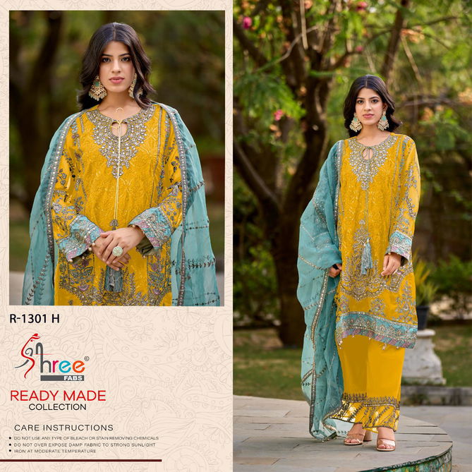 R 1301 By Shree Fabs Organza Embroidery Readymade Suits Exporters In India